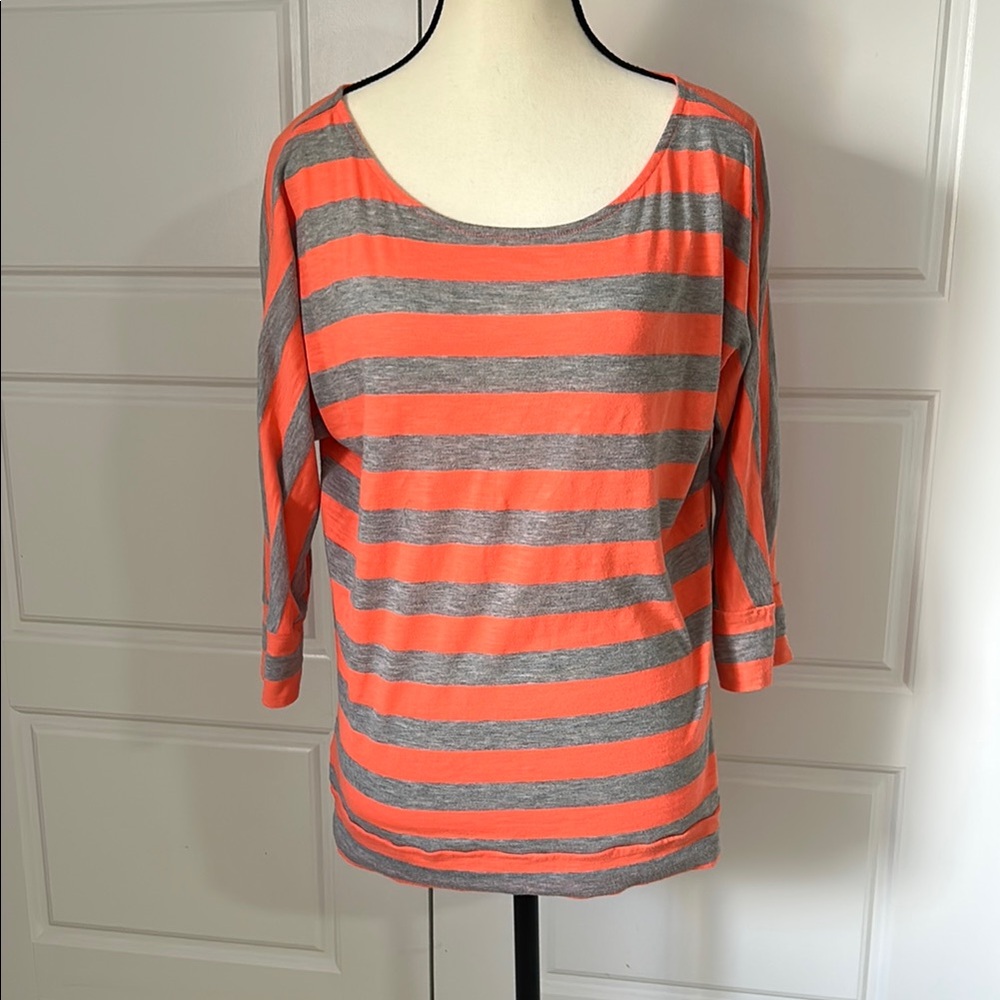 Ann Taylor LOFT Orange and Gray 3/4 Sleeve Blouse